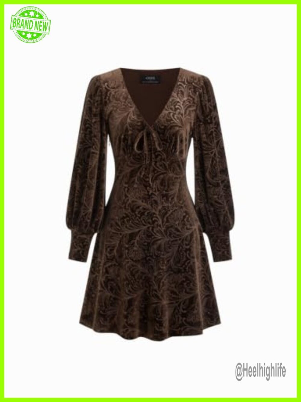 CIDER Velvet Floral Mini Dress V Neck Tie Front Puff Long Sleeve Party